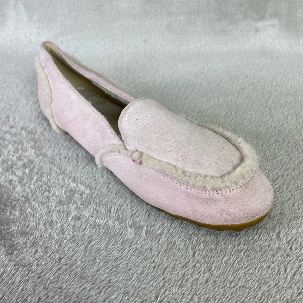 UGG Hailey Sparkle Girls Slippers Flats Size 4 Pink Sheepskin Suede Slip On